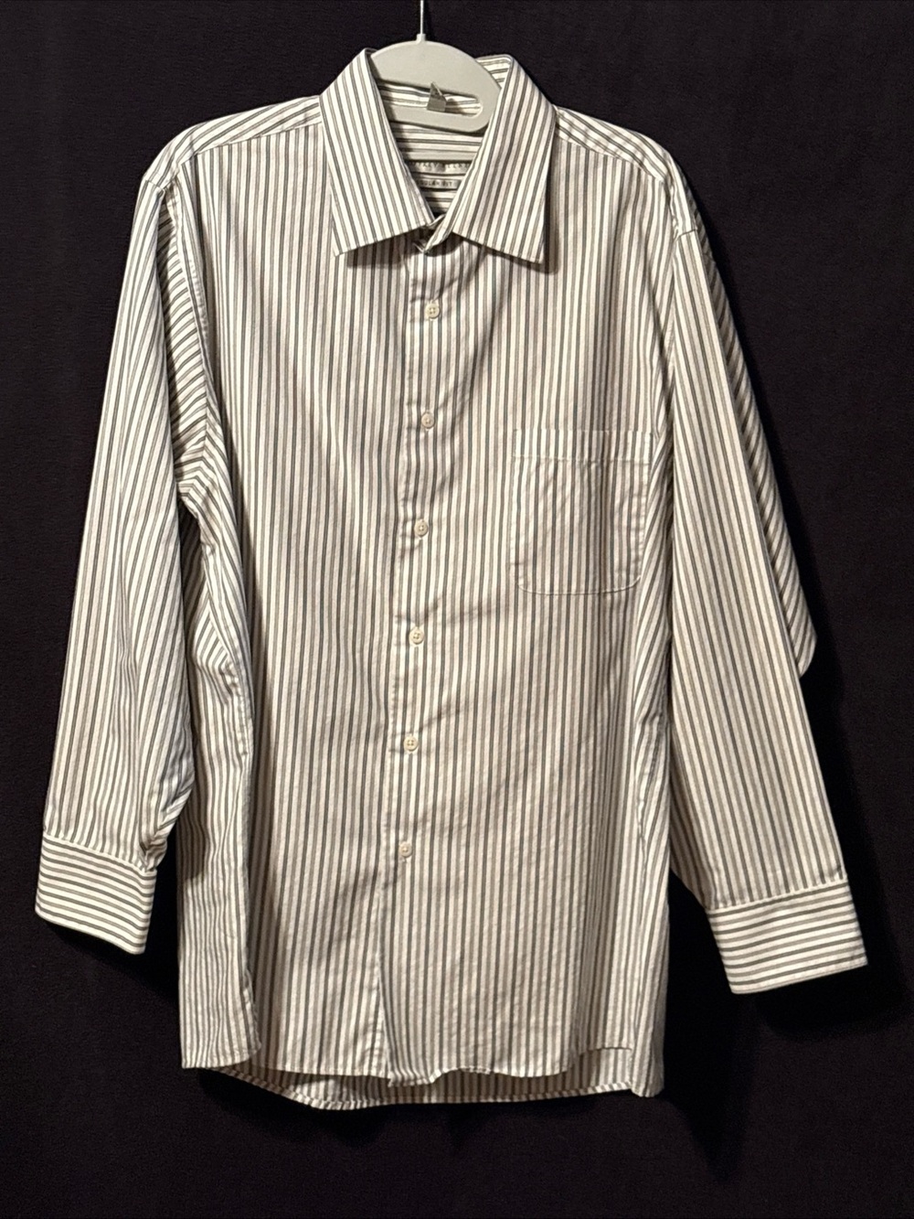 Geoffrey Beene White Shirt with Gray Pinstripes
